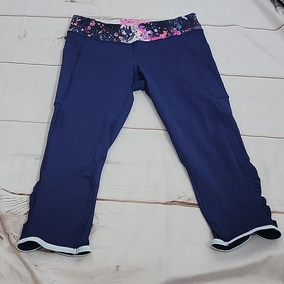 IVIVVA Girls Size 12 Navy Blue And Paint Splatter Mesh Back Side Pocket Capris - Picture 1 of 7